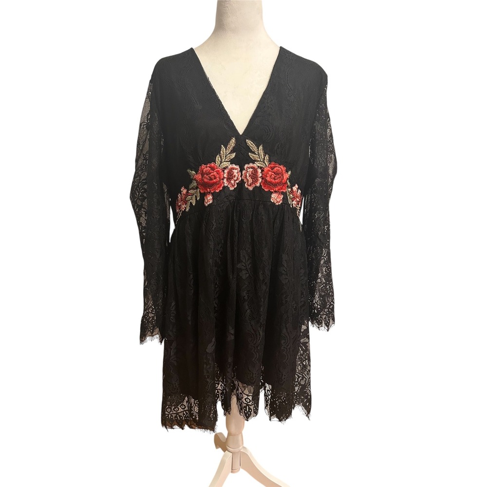 Shein Curve 3XL‎ Black Lace Embroidered witchy Whimsygoth Renfest romantic dress